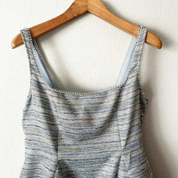 By Anthropologie Silver Metallic Tweed Fit Flare Mini Dress women's size 14‎ NEW